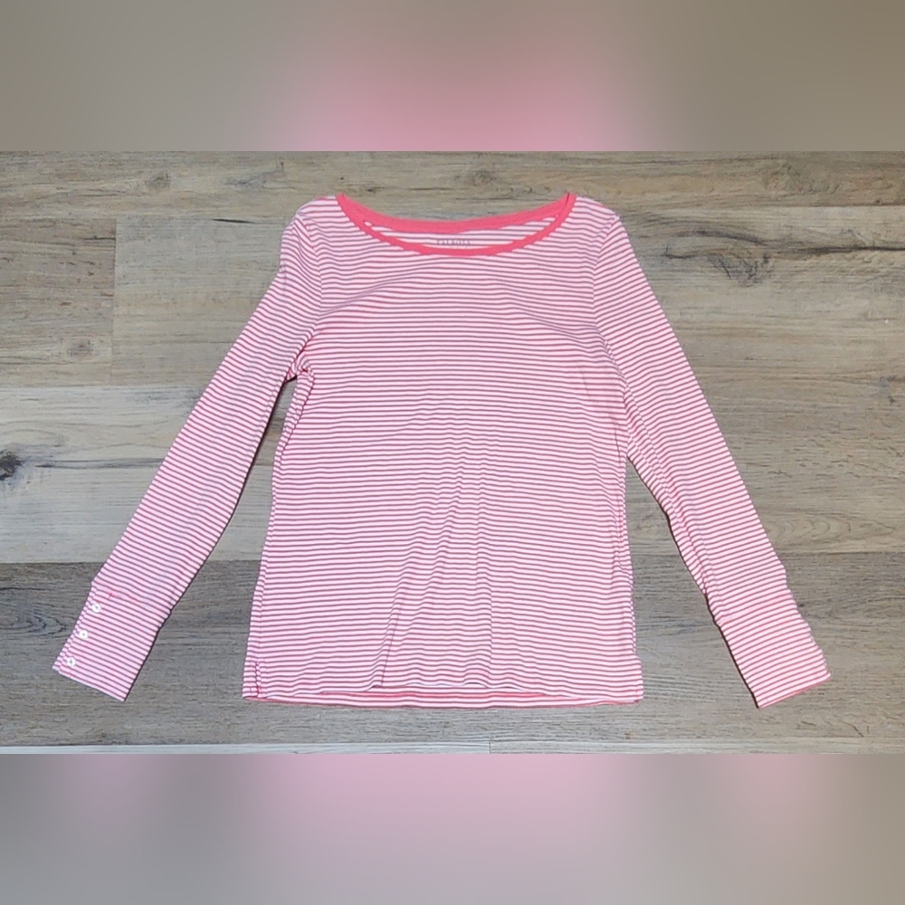 Talbots Stretch Weekend Tee Ling Sleeve Striped sz L